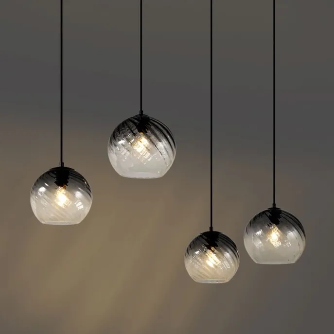 Art-Deco-Hängelampe schwarz mit Rauchglas rechteckig 4-flammig - Bao