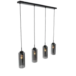 Art-Deco-Hängelampe schwarz mit Rauchglas 4-flammig – Laura