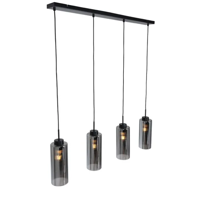 Art-Deco-Hängelampe schwarz mit Rauchglas 4-flammig – Laura