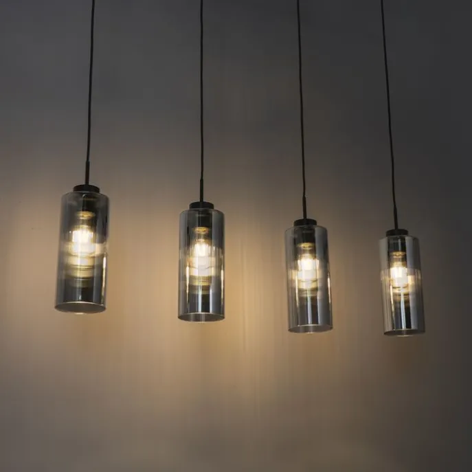 Art-Deco-Hängelampe schwarz mit Rauchglas 4-flammig – Laura