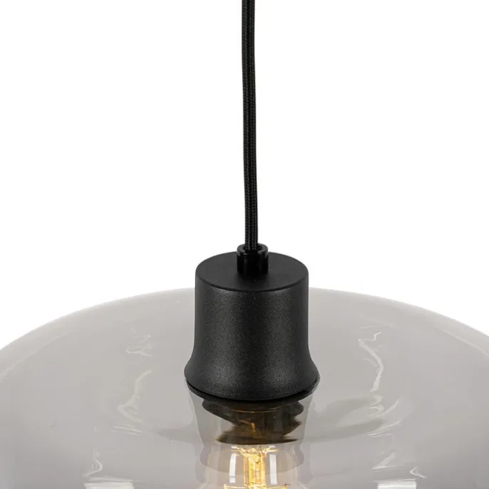 Art-Deco-Hängelampe schwarz mit Rauchglas - Bizle