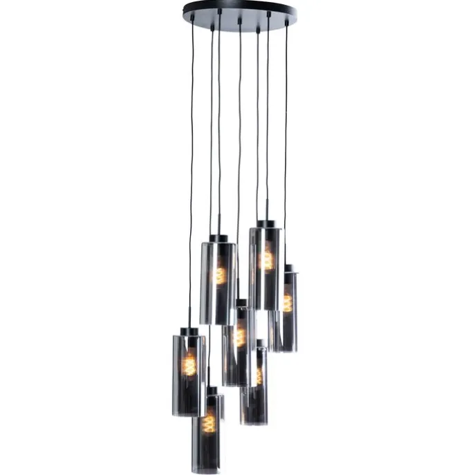 Art-Deco-Hängelampe schwarz mit Rauchglas 7-flammig – Laura