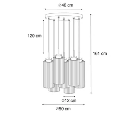 Art-Deco-Hängelampe schwarz mit Rauchglas 7-flammig – Laura