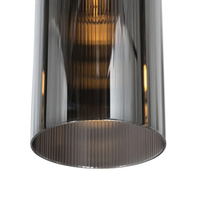 Art-Deco-Hängelampe schwarz mit Rauchglas 7-flammig – Laura