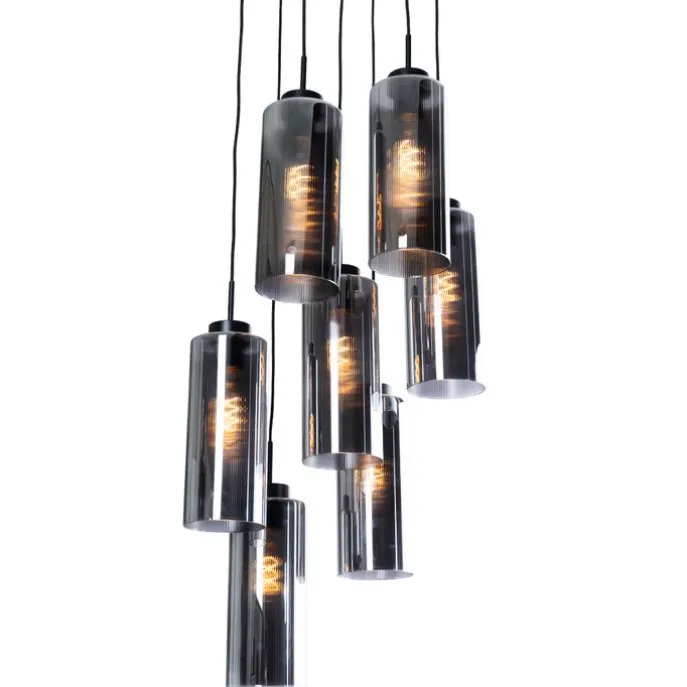 Art-Deco-Hängelampe schwarz mit Rauchglas 7-flammig – Laura