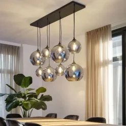 Art-Deco-Hängelampe schwarz mit Rauchglas 8-flammig – Sandra