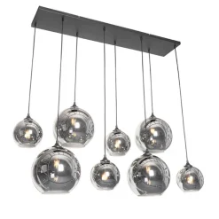 Art-Deco-Hängelampe schwarz mit Rauchglas 8-flammig – Sandra