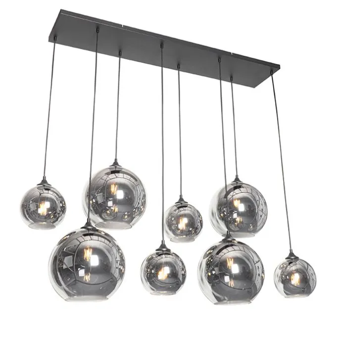 Art-Deco-Hängelampe schwarz mit Rauchglas 8-flammig – Sandra