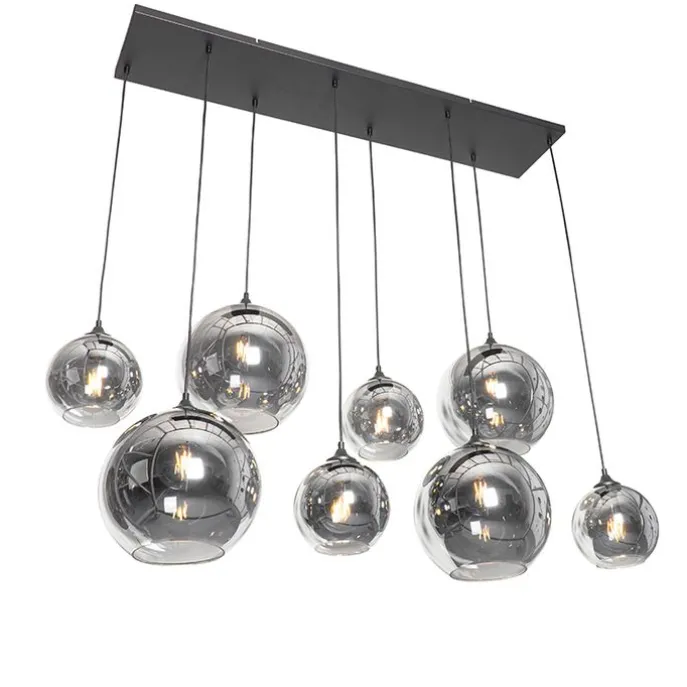 Art-Deco-Hängelampe schwarz mit Rauchglas 8-flammig – Sandra