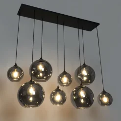 Art-Deco-Hängelampe schwarz mit Rauchglas 8-flammig – Sandra