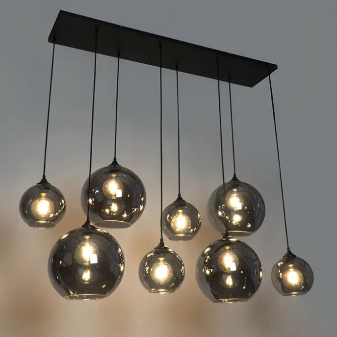 Art-Deco-Hängelampe schwarz mit Rauchglas 8-flammig – Sandra