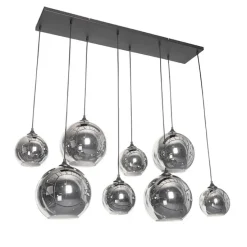 Art-Deco-Hängelampe schwarz mit Rauchglas 8-flammig – Sandra