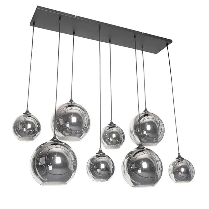 Art-Deco-Hängelampe schwarz mit Rauchglas 8-flammig – Sandra