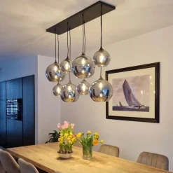 Art-Deco-Hängelampe schwarz mit Rauchglas 8-flammig – Sandra