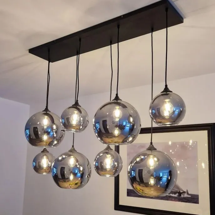 Art-Deco-Hängelampe schwarz mit Rauchglas 8-flammig – Sandra