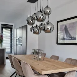 Art-Deco-Hängelampe schwarz mit Rauchglas 8-flammig – Sandra