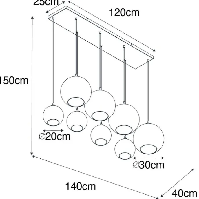 Art-Deco-Hängelampe schwarz mit Rauchglas 8-flammig – Sandra