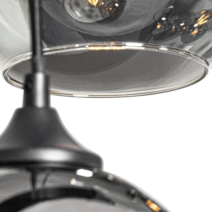 Art-Deco-Hängelampe schwarz mit Rauchglas 8-flammig – Sandra