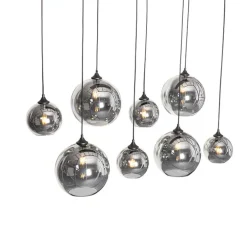 Art-Deco-Hängelampe schwarz mit Rauchglas 8-flammig – Sandra