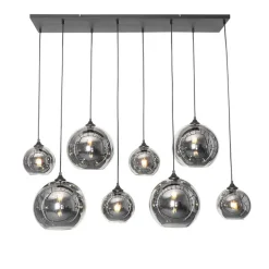 Art-Deco-Hängelampe schwarz mit Rauchglas 8-flammig – Sandra