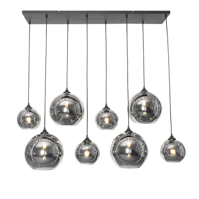 Art-Deco-Hängelampe schwarz mit Rauchglas 8-flammig – Sandra