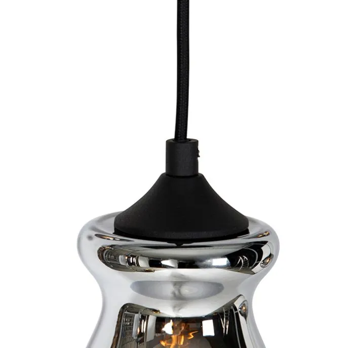 Art-Deco-Hängelampe schwarz mit Rauchglas 6 Lichter - Wallace