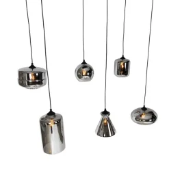 Art-Deco-Hängelampe schwarz mit Rauchglas 6 Lichter - Wallace