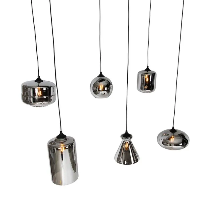 Art-Deco-Hängelampe schwarz mit Rauchglas 6 Lichter - Wallace