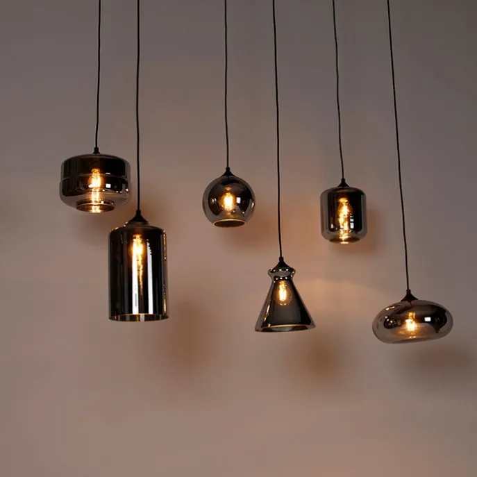 Art-Deco-Hängelampe schwarz mit Rauchglas 6 Lichter - Wallace