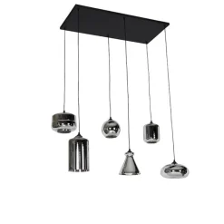 Art-Deco-Hängelampe schwarz mit Rauchglas 6 Lichter - Wallace