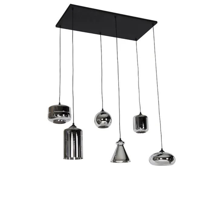 Art-Deco-Hängelampe schwarz mit Rauchglas 6 Lichter - Wallace