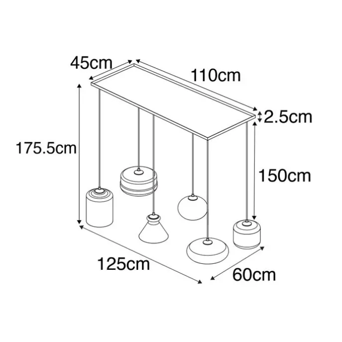 Art-Deco-Hängelampe schwarz mit Rauchglas 6 Lichter - Wallace