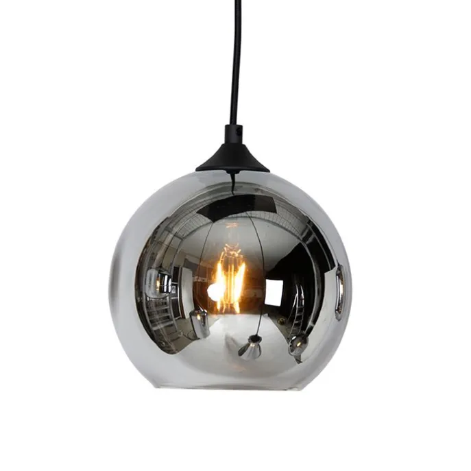 Art-Deco-Hängelampe schwarz mit Rauchglas 6 Lichter - Wallace