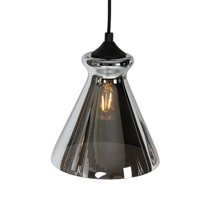 Art-Deco-Hängelampe schwarz mit Rauchglas 6 Lichter - Wallace