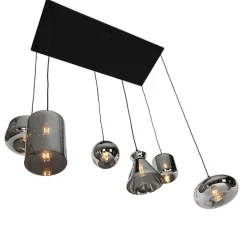 Art-Deco-Hängelampe schwarz mit Rauchglas 6 Lichter - Wallace