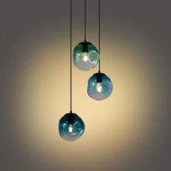 Art-Deco-Hängeleuchte schwarz mit blauem und grünem Glas 3-flammig - Douglass