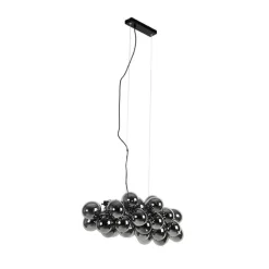 Art-Deco-Hängeleuchte schwarz mit Rauchglas 8-flammig - Uvas