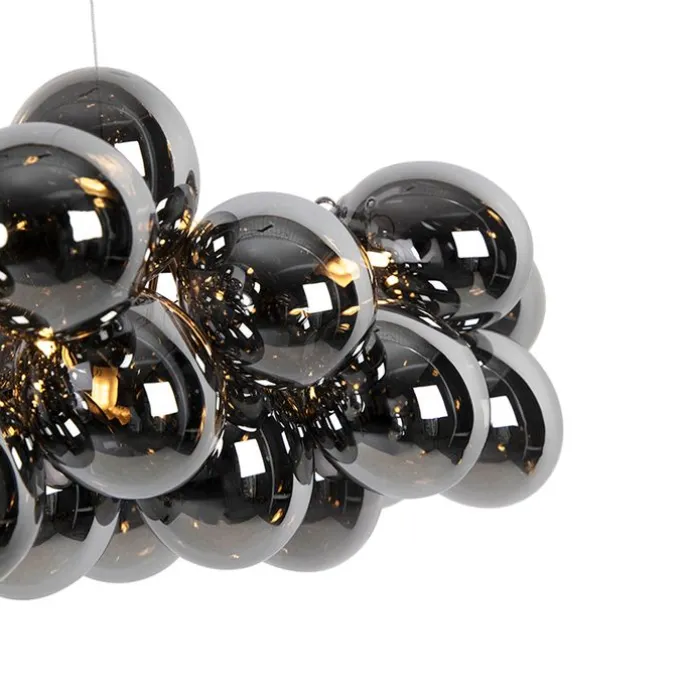 Art-Deco-Hängeleuchte schwarz mit Rauchglas 8-flammig - Uvas