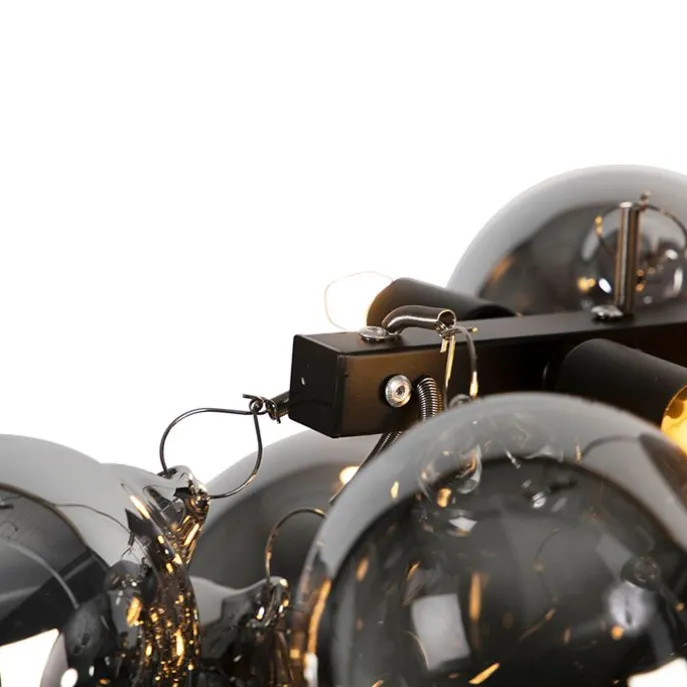 Art-Deco-Hängeleuchte schwarz mit Rauchglas 8-flammig - Uvas