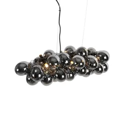 Art-Deco-Hängeleuchte schwarz mit Rauchglas 8-flammig - Uvas