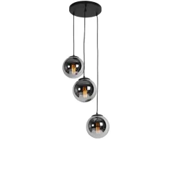 Art-Deco-Pendelleuchte schwarz mit Rauchglas 3-flammig - Pallon