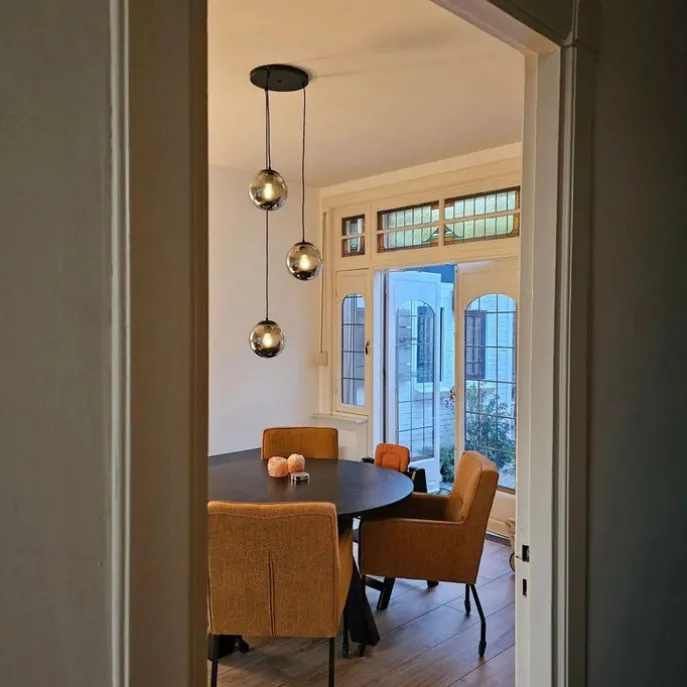 Art-Deco-Pendelleuchte schwarz mit Rauchglas 3-flammig - Pallon