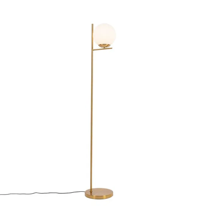 Art-Deco-Stehlampe aus Gold und Opalglas – Flore