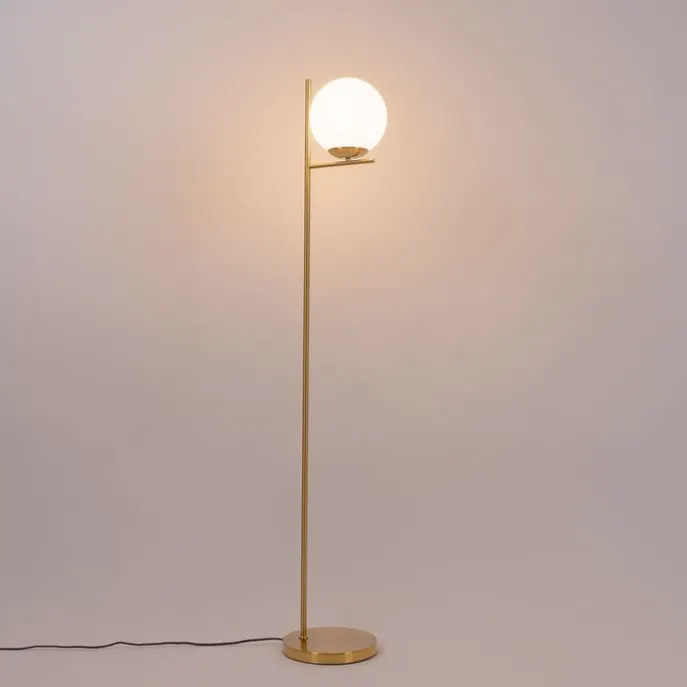 Art-Deco-Stehlampe aus Gold und Opalglas – Flore