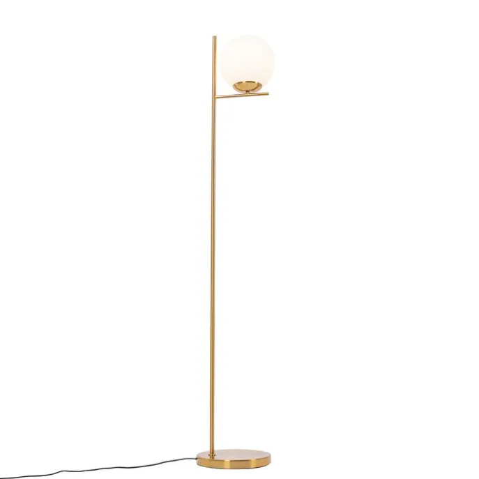 Art-Deco-Stehlampe aus Gold und Opalglas – Flore