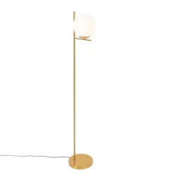 Art-Deco-Stehlampe aus Gold und Opalglas – Flore