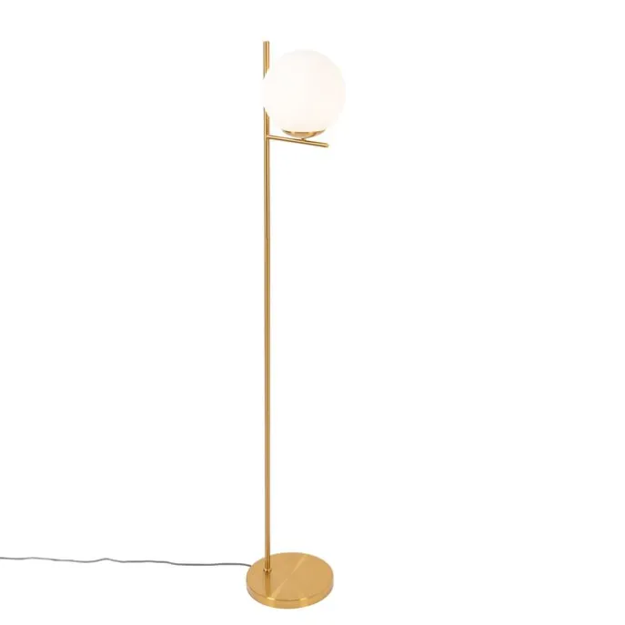Art-Deco-Stehlampe aus Gold und Opalglas – Flore