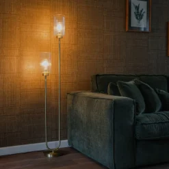Art-Deco-Stehlampe Gold mit Glas 2-flammig - Laura