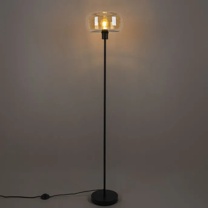 Art-Deco-Stehlampe schwarz mit braunem Glas - Bizle