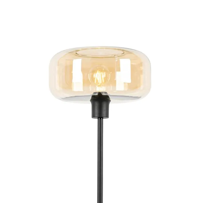Art-Deco-Stehlampe schwarz mit braunem Glas - Bizle